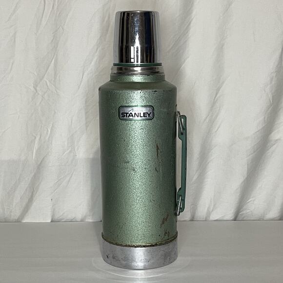 Vintage Stanley Aladdin Thermos Qt Green Hammertone Metal Cup A945DH 1 Gorpcore - Picture 1 of 11